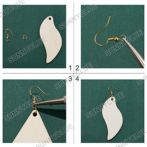 SUNNYCLUE 300Pcs 5 Shapes Unfinished Wooden Earrings Blanks Kit Unfinished Wood Large Charms Pendants Blank with Hole with 100Pcs Earring Hooks SUNNYCLUE