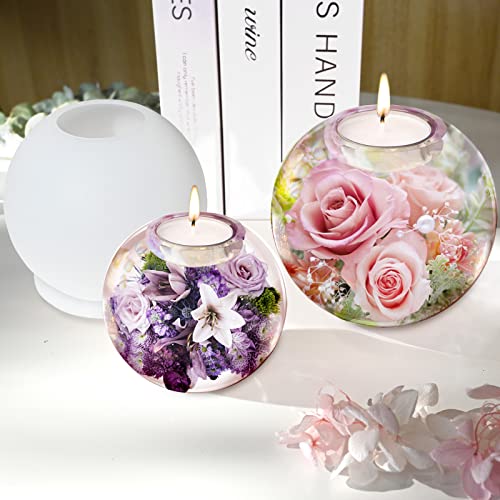 Actvty Tealight Candle Holder Resin Molds, 2 Pcs Sphere Tea Light Holder Molds, Crystals Ball/Orbs Epoxy Resin Molds for DIY Dining Coffee Table Actvty