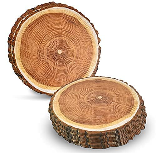 Gift Boutique Disposable Wooden Slice Paper Place Mats 50 Pack 13.5" Round Rustic Brown Wood Slices Charger Place Mat for Farmhouse Tan Table Setting Gift Boutique