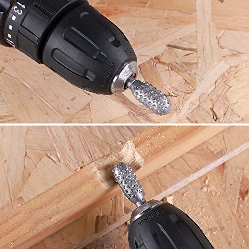 Hoteche Rotary Burr Set 5-Piece 1/4" Shank Carving Engraving Drill Bits Universal Fitment Rotary Tool Rasp Bits for Wood and Plastic Fit with Dremel, Hoteche