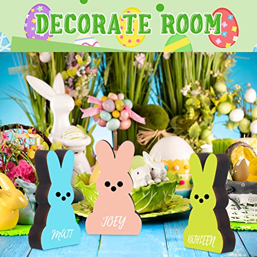 12 Pcs Easter Wood Bunny Cutouts Unfinished Bunny Table Wooden Sign Easter Tabletop Decoration Rabbit Shaped Blank Wooden Signs with 1 Base for Marsui