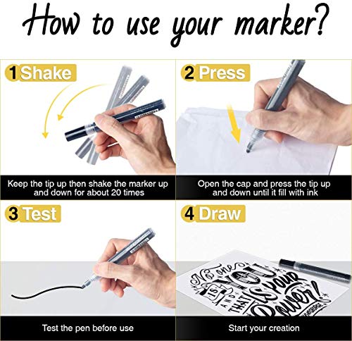 NAWOD Black Paint Pens - 6 Pack Acrylic Black White Permanent Markers, Acrylic Paint Pens for Rock Painting, Wood, Metal, Stone, Ceramic, Glass, NAWOD