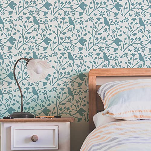 FINGERINSPIRE Bird on Branch Stencil for Painting 11.8x11.8inch Reusable Birds Tree Branches Stencil Birds Drawing Stencil Flower Stencil for FINGERINSPIRE