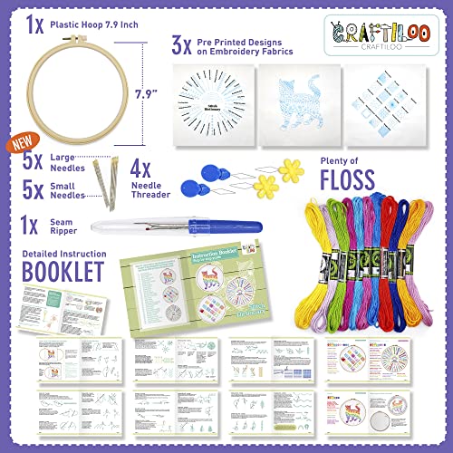 Learn 30 Stitches Cat Embroidery kit for Beginners . Beginner embroidery kit with Stamped Embroidery Patterns. Embroidery Kits. Embroidery Starter CRAFTILOO
