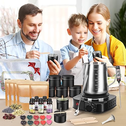 Complete Candle Making Kit with Wax Melter, Making Supplies,DIY Arts&Crafts Gift for Kids,Beginners,Adults,Including 500w Electronic Stove,Wicks,Rich Haccah
