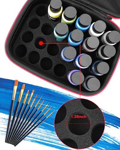 Acrylic Paint Storage case for Apple Barrel Acrylic Paint with 10pcs Paint Brush, Craft Paint Storage for 24 Bottles of 2 oz Acrylic Paint, Hard Yewltvep