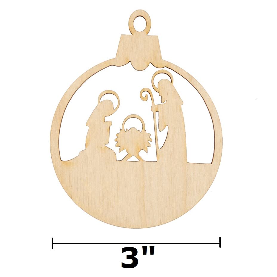 Factory Direct Craft Pack of 24 Unfinished Wood Nativity Ornament Cutouts - Christmas Nativity Wooden Shapes for Holiday Crafts and Winter Factory Direct Craft