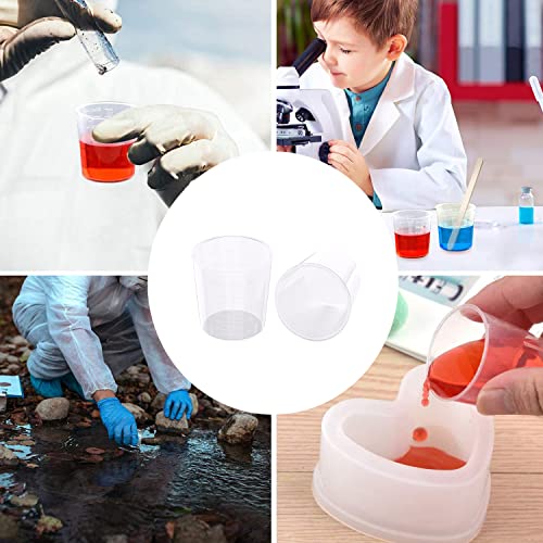 30 Pack 2 Ounce Plastic Graduated Cups 60 ml Transparent Scale Cups with 30 Pack Wooden Stirring Sticks for Mixing Paint, Stain, Epoxy, Resin MFDSJ