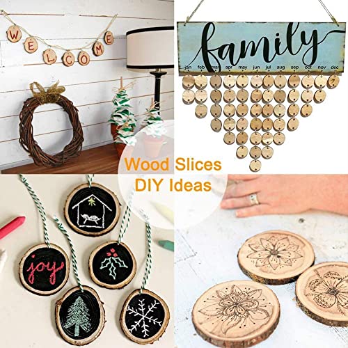 Wood Ornaments, Mathtoxyz Wood Slices 2.4-2.8 Inches 30 Pcs Rustic Unfinished Wood Log Discs Predrilled Wooden Circles for DIY Arts Crafts Halloween Mathtoxyz