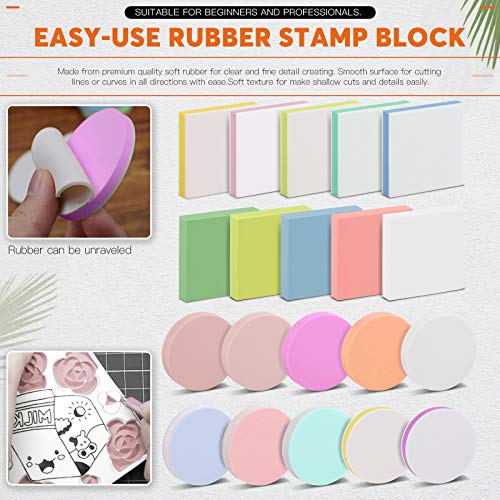 Rustark 22 Pcs Mixed Rubber Stamp Carving Blocks Set with Carving Knives and Whetstone, Carve Block Printing Carving Block Kit for Printmaking, Rustark