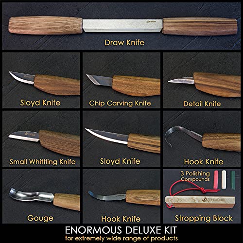 BeaverCraft Deluxe Wood Carving Kit S50X - Wood Carving Tools Wood Carving Set - Spoon Wood Carving Knives Tools Set - Whittling Kit Knife BeaverCraft