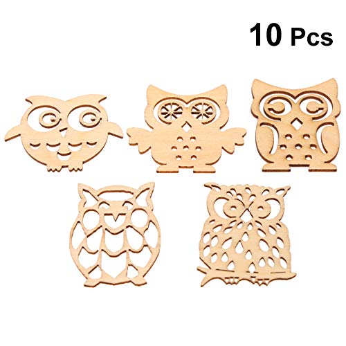 Amosfun 10pcs Wooden Owl-Shaped Slices Unfinished Wooden Crafts with Various Cutout(Random Style) Amosfun
