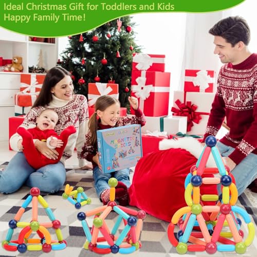 COUOMOXA 74 PCS Magnetic Blocks Sticks Construction Building, Learning Education Stem Preschool Toddler Kids Toys for 3+ Year Old, Montessori Toys COUOMOXA