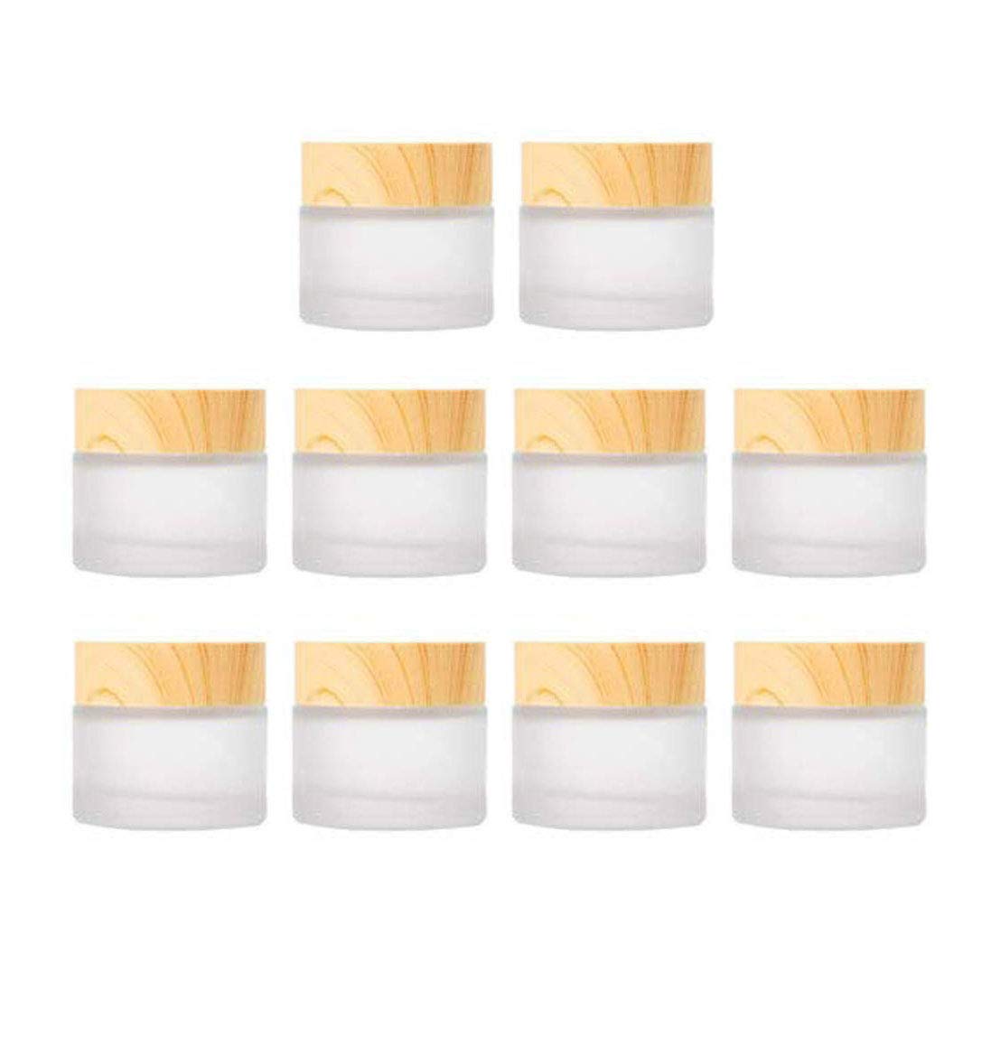 Healthcom 10 Pcs 5 Grams/5 ML Empty Frosted Glass Cream Jars Bottle Vials with Wood Grain Lid Lotion Jars Cosmetic Comtainers Refillable Glass Cream Healthcom