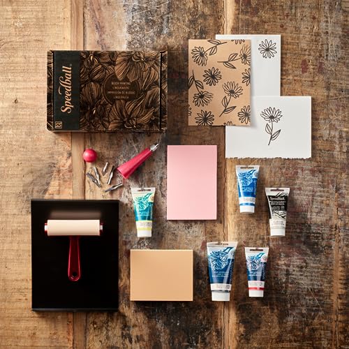Speedball Deluxe Block Printing Kit - Includes Inks, Brayer, Bench Hook, Lino Handle and Cutters, Speedy-Carve Block, Mounted Linoleum Block Speedball