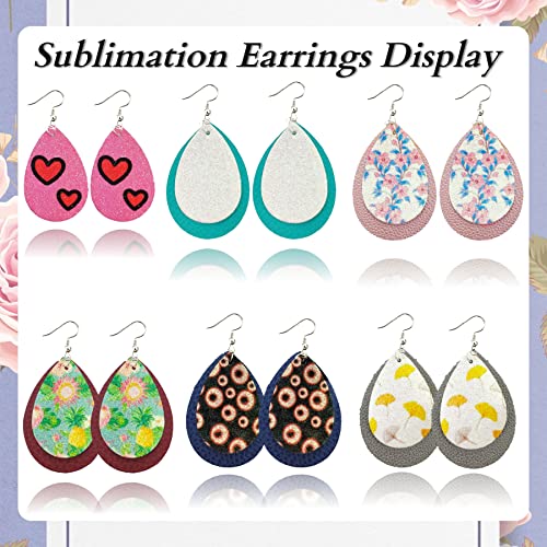 SHUANGART 194 Pcs Sublimation Blank Sparkly Glitter Faux Leather Earrings Kit, Blank Vivid Shiny Solid Pattern Earrings with Sublimation Paper for ROORUZ