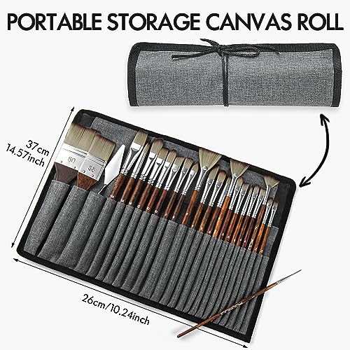 25 Pieces Paint Brush Set, Artist Professional Series, Synthetic Acrylic Paint Brushes with Flat, Filbert, Fan, Dagger, Cat Tongue, Round, Angle, Fuumuui