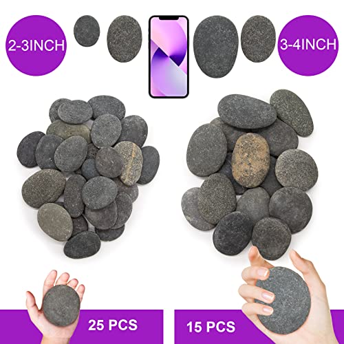 Markdang 40 Pcs Large Rocks for Painting 25pcs 2-3” & 15pcs 3-4” River Rocks for Painting Natural Flat & Smooth Rocks for Painting for Kids & Adult Markdang