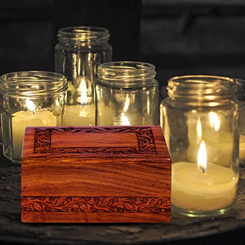 S.B.ARTS Wooden Keepsake Urn Box, Cremation Urns for Human Ashes, Handcarved Decorative Memorial Urn, Wood Casket Urn for Pets, Cat, Infant, Adult S.B.ARTS