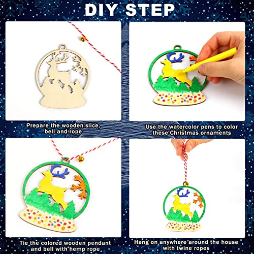 KIMOBER 30PCS Christmas Wooden Slices,Christmas Tree Ornaments,Unfinished Blank Cutouts for Christmas Decoration,Kids DIY Crafts KIMOBER