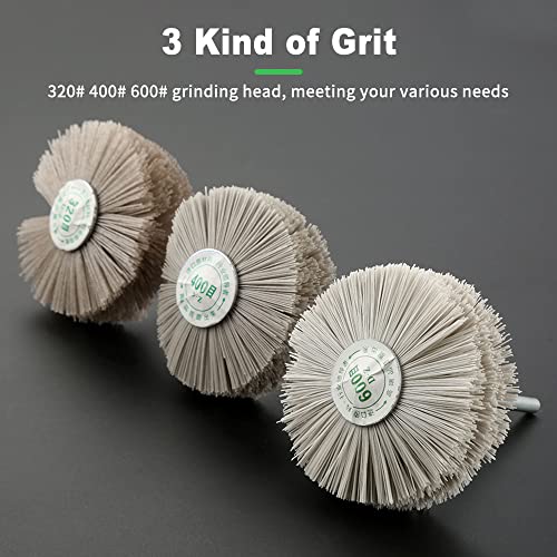 Mtsooning 3PCS Nylon Abrasive Wheel Brush Filament, 320# 400# 600# Grinding Head, Woodwork Polish Grinder with 6mm Threaded Shank for Removing of - WoodArtSupply