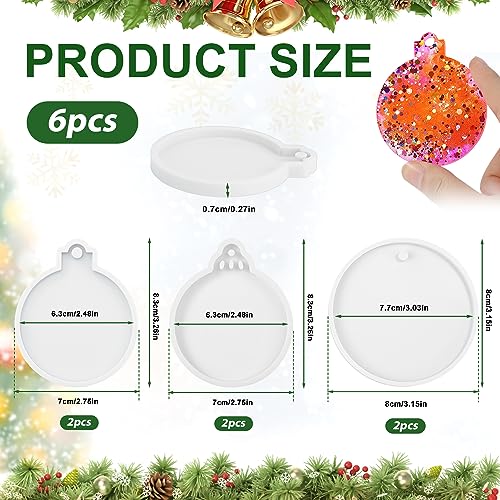 6pcs Christmas Resin Molds Silicone, 3 Designs Soft Christmas Pendant Mold with Hole Christmas Ornament Resin Molds for DIY Crafts Jewelry Making BOXOB