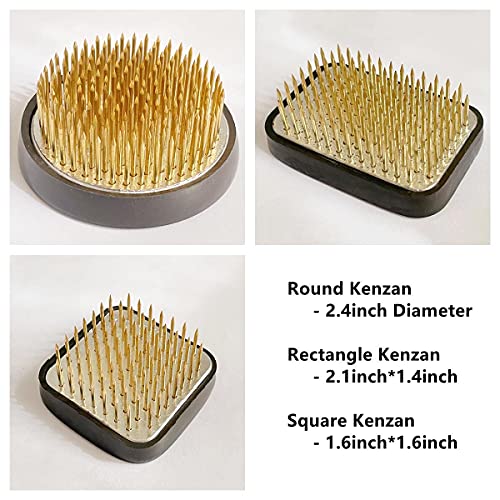 3/Set Flower Frog Japanese Ikebana Flower Arrangement Kenzan Kit, 2.4”Round Floral Frog Moribana+1.6”Square Ikebana Kenzan+2.1”x1.4”Rectangle Pin Eggone