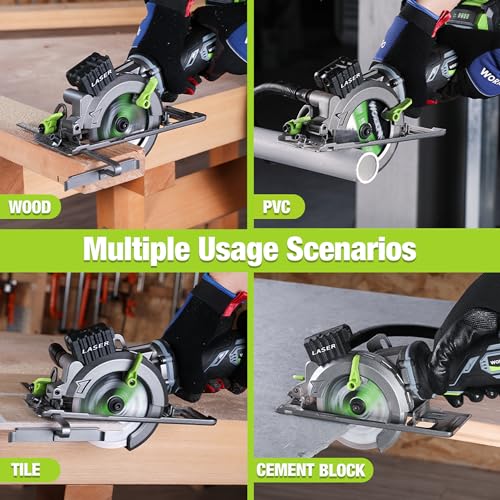 WORKPRO 20V Cordless Mini Circular Saw, 4-1/2" Compact Wireless Circular Saw 4.0Ah Battery, Fast Charger, 3 Saw Blades, 4500RPM, Laser Guide, Max WORKPRO