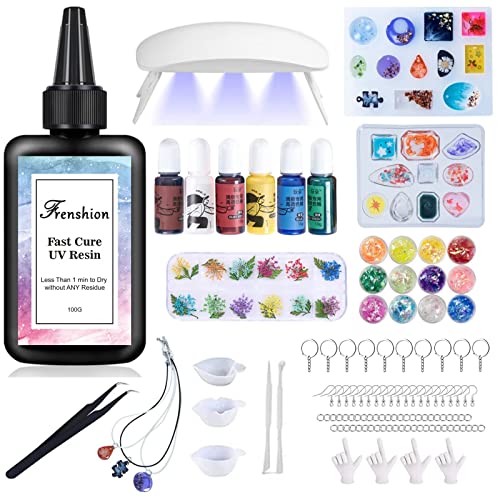 UV Resin Kit with Light,116Pcs Resin Jewelry Making Kit with 100g Fast Cure Clear Hard Low Odor UV Resin, Color Pigment, Resin Accessories, UV Resin Frenshion