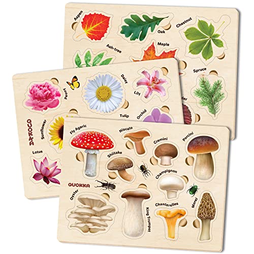 Wooden Puzzles for Toddlers 2-4 by QUOKKA – 3X Set Montessori Toys Puzzles for Kids Ages 3-5 – Wood Educational Baby Game 12-18 Months – Gift QUOKKA