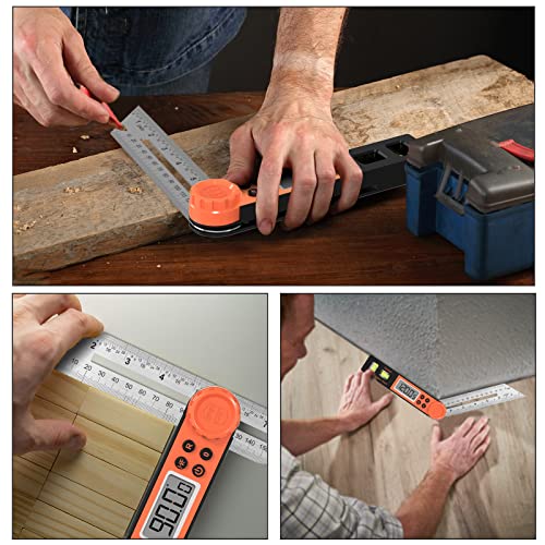 Digital Angle Finder Protractor 0-360 Degree T-Bevel Gauge & Protractor with Horizontal Vertical Bubble & Full LCD Display for Woodworking, Rainyb