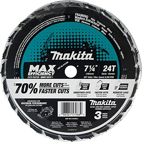 Makita B-61656-3 7-1/4" 24T Carbide-Tipped Max Efficiency Circular Saw Blade, Framing, 3/pk Makita