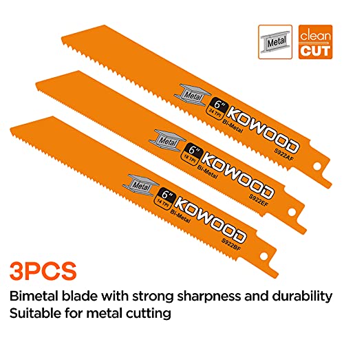 6-Inch Metal/Wood Saw Blades for Reciprocating/Sawzall Saws by KOWOOD for Dewalt,Bosch, Black & Decker, Makita, 6 PCS KOWOOD