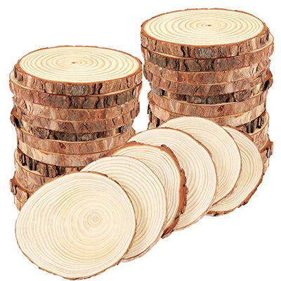 KOHAND 30 PCs 3.6-4 Inch Wood Slices for Crafts,Unfinished Wood Rounds with Bark, Round Wooden Discs Circles for Christmas Ornaments Wedding Rustic