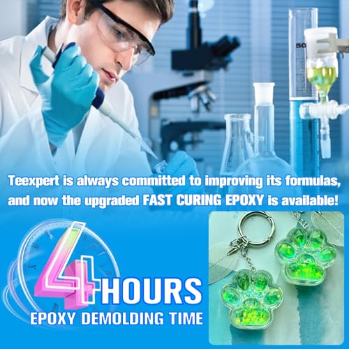 Teexpert Epoxy Resin - Fast Curing Resin 1 Gallon 4 Hours Demold Crystal Clear & Self-Leveling Casting Resin 8-10 Hours Quick Cure Epoxy Resin Kit Teexpert