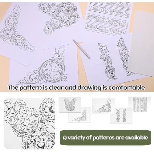 QMNNMA Leather Scriber Pen, Pointy Stainless Steel Picker Pen with Leather Carving Pattern Description Paper for DIY Crafts, Leather Line Description QMNNMA