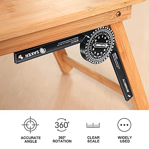 Saker Miter Saw Protractor|7-Inch Aluminum Protractor Angle Finder Featuring Precision Laser-Inside & Outside Miter Angle Finder for Carpenters, Saker