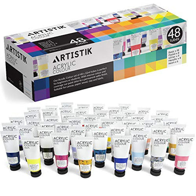 Acrylic Paint Set - 48 Piece Set (48 x 22ml) Tubes in Rich Vibrant Colors - Pigments Formulated for Opaque, Vibrance Perfect for Beginners, Students,