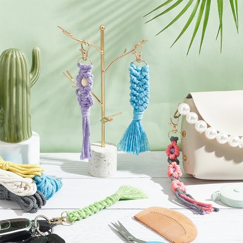 INFUNLY 8 Set Macrame Keychain DIY Kits Mini Boho Keychains Bag Charms Macrame Keychain Bracelet with Tassels for Car Key Purse Phone Instruction INFUNLY