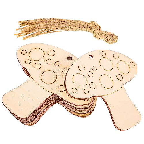 Healifty 10pcs Unfinished Wood Slices Mushroom Wood Cutouts with Twine Discs Wooden Ornaments DIY Crafts Hanging Embellishments Decoration for Healifty