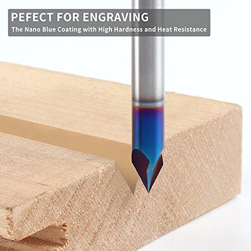 EANOSIC 60 Degree V Groove Router Bit 1/4 Inch Shank, 3-Flute Nano Blue Coated Solid Carbide V Router Bit for CNC Engraving and Chamfering EANOSIC