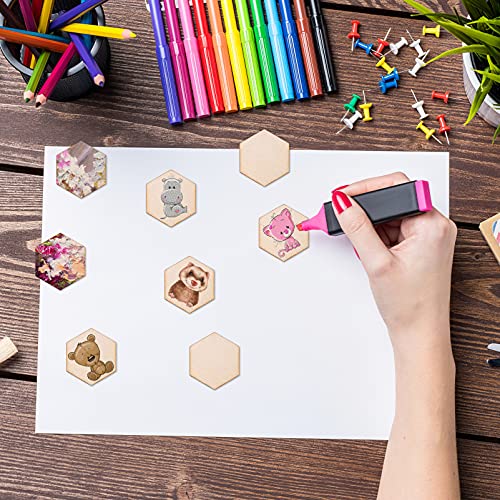 Healifty 100pcs Hexagon DIY Wood Ornaments Small Wood Hexagon Blank Slices Hexagon Wood Shapes 2 inch Unfinished Wood hex Honeycomb Wood Chips DIY Healifty