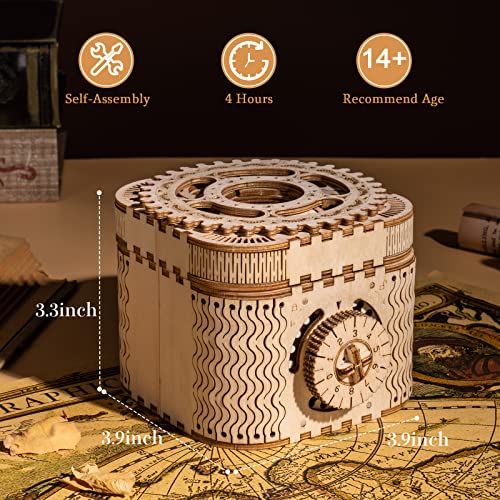 Rowood 3D Puzzles for Adults, Wooden Mechanical Gear Model Kits for Teens Kids Age 14+ - Treasure Box Rowood