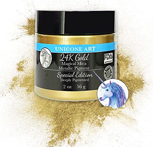 24K Metallic Mica Powder Pigment (56g) Multipurpose DIY Arts and Crafts, Cosmetic Grade, Soap,Resin Epoxy,Paint, Slime, Mold Making, Candle Making, unicone art