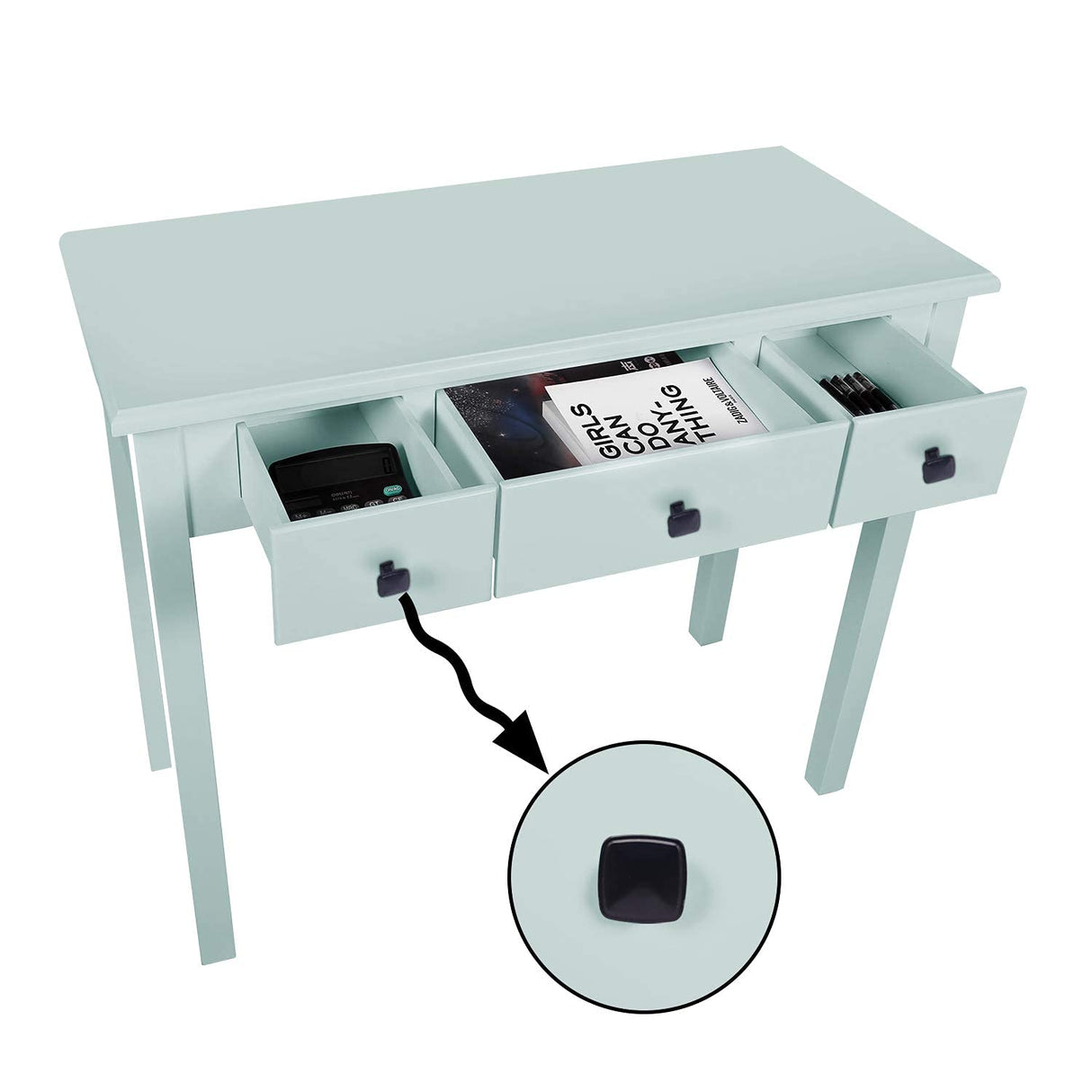 STHOUYN Home Office Small Writing Desk with Drawers Bedroom, Study Table for Adults/Student, Vanity Makeup Dressing Table Save Space Gifts Green STHOUYN