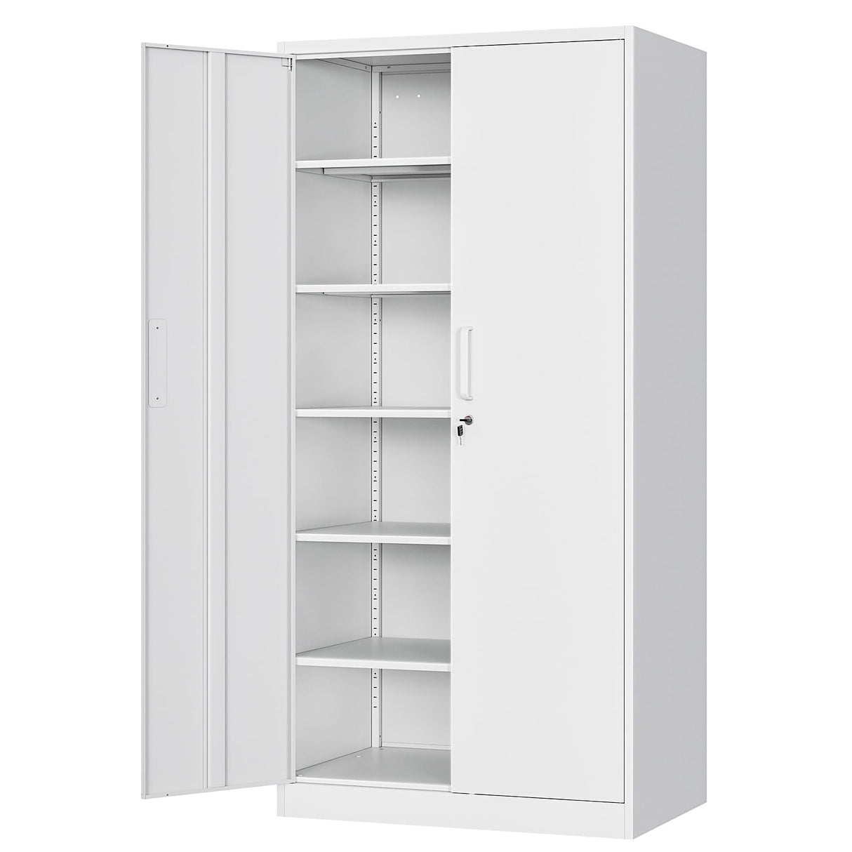 AFAIF Metal Storage Cabinet with Lock,71" White Garage Cabinet with 2 Doors and 5 Adjustable Shelves, Steel Locking Cabinets Tall Tool Storage AFAIF