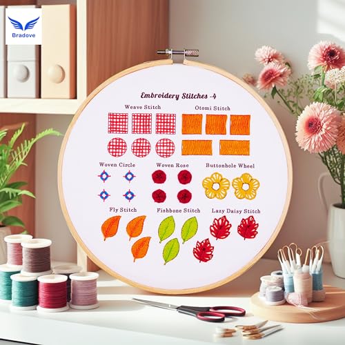 Bradove 4 Set Embroidery Stitches Practice Kit, Embroidery Kit for Beginners with Embroidery Patterns, Beginner Embroidery Kit, Embroidery Kits for Bradove