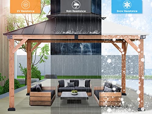 ABCCANOPY Wood Gazebo 11x13 - Outdoor Patio Wooden Gazebo with Hardtop Metal Double Roof for Garden, Backyard and Deck ABCCANOPY