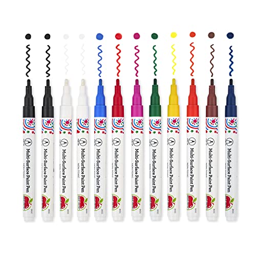 Apple Barrel, Set of 12 Multi-Surface Fine Tip Paint Pens, Perfect for Indoor and Outdoor Arts and Crafts Projects, 6233, Basic Apple Barrel