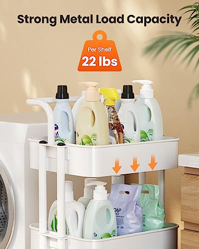 Pipishell 3 Tier Mesh Utility Cart, Rolling Metal Organization Cart with Handle and Lockable Wheels, Multifunctional Storage Shelves for Kitchen Pipishell